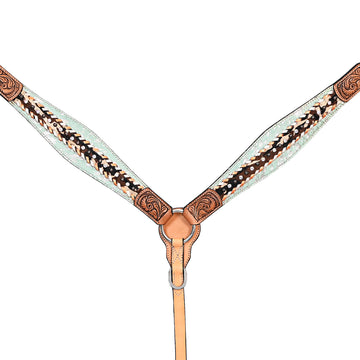 HILASON Western Horse Headstall Breast Collar Hairon Leather Tan
